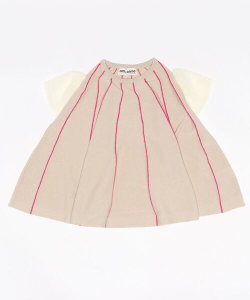 ami amie(アミアミ)の「シフォン袖Aラインニットワンピース(ワンピース・キッズ・ピンク/ベージュ/ブルー・100cm/130cm/85cm/115cm)」の5枚目の写真