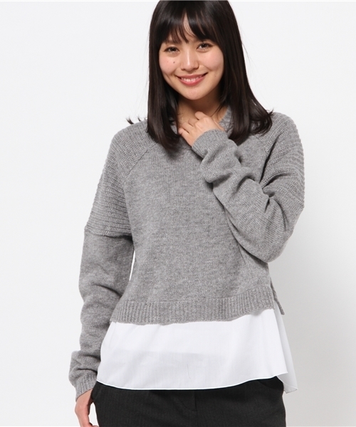 mystic(ミスティック)の「裾布帛付ニットプルオーバー(ニット/セーター・レディース・ブルー/キャメル/オフホワイト/グレー・フリ-)」の1枚目の写真