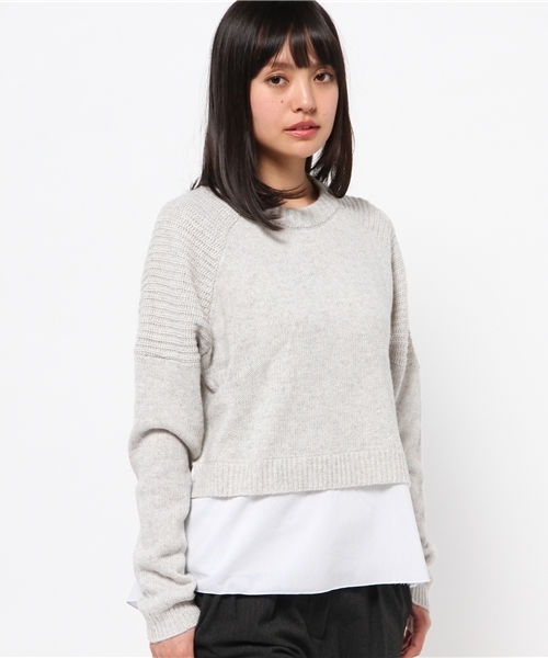 mystic(ミスティック)の「裾布帛付ニットプルオーバー(ニット/セーター・レディース・ブルー/キャメル/オフホワイト/グレー・フリ-)」の2枚目の写真