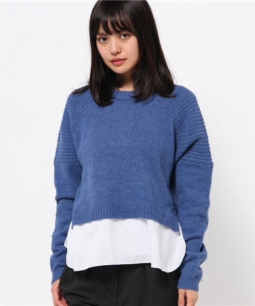 mystic(ミスティック)の「裾布帛付ニットプルオーバー(ニット/セーター・レディース・ブルー/キャメル/オフホワイト/グレー・フリ-)」の3枚目の写真