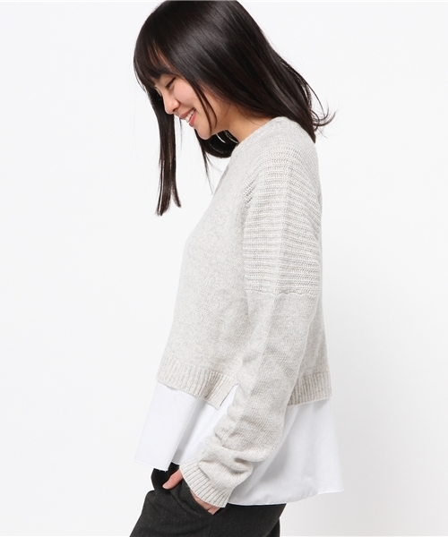 mystic(ミスティック)の「裾布帛付ニットプルオーバー(ニット/セーター・レディース・ブルー/キャメル/オフホワイト/グレー・フリ-)」の7枚目の写真