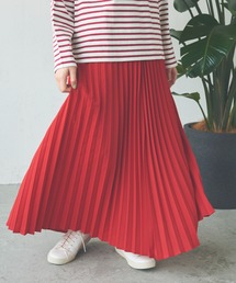 ”プリーツロングスカート” ゴムウエストのリラックス仕様、裏地付き、着回しが効くオールシーズンスカート