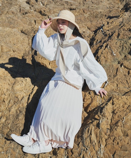 Libra Cue(リブラ キュー)の「”プリーツロングスカート” ゴムウエストのリラックス仕様、裏地付き、着回しが効くオールシーズンスカート(スカート・レディース・ブラック/レッド/アイボリー/イエロー・FREE)」の14枚目の写真