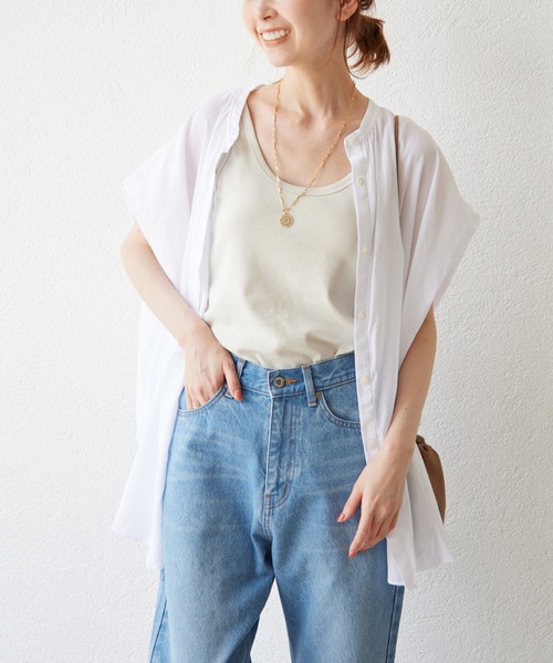 SLOBE IENA(スローブイエナ)の「レーヨンボイルバンドカラーブラウス(シャツ/ブラウス・レディース・ホワイト/ネイビー/ベージュ/イエロー・FREE)」の5枚目の写真