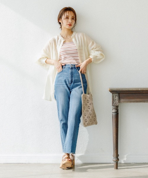 mysty woman（ミスティウーマン）の「カラフルボーダーニットキャミ 275123（タンクトップ・レディース・ブラック/ネイビー/オフホワイト/オレンジ/グリーン・FREE）」の6枚目の写真