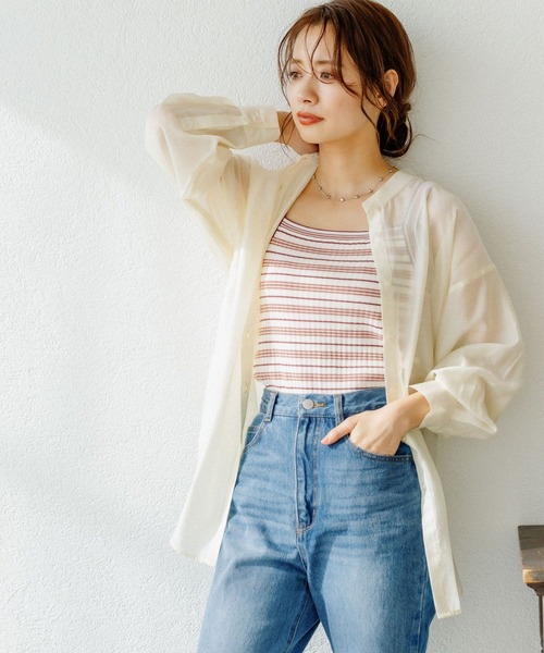 mysty woman（ミスティウーマン）の「カラフルボーダーニットキャミ 275123（タンクトップ・レディース・ブラック/ネイビー/オフホワイト/オレンジ/グリーン・FREE）」の7枚目の写真