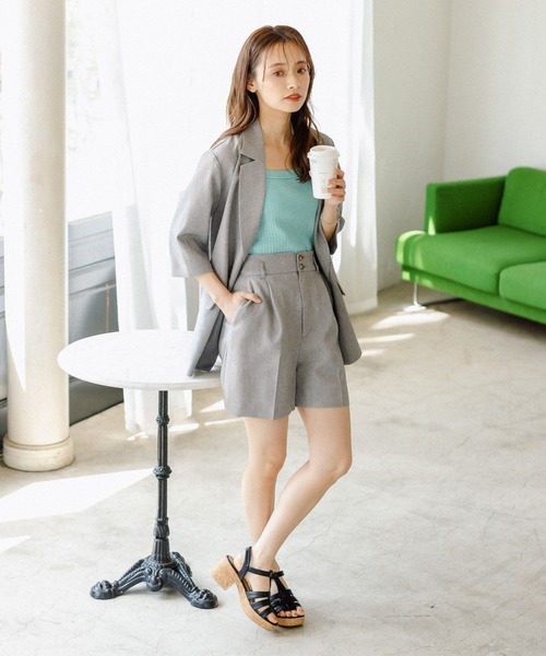 mysty woman（ミスティウーマン）の「カラフルボーダーニットキャミ 275123（タンクトップ・レディース・ブラック/ネイビー/オフホワイト/オレンジ/グリーン・FREE）」の11枚目の写真