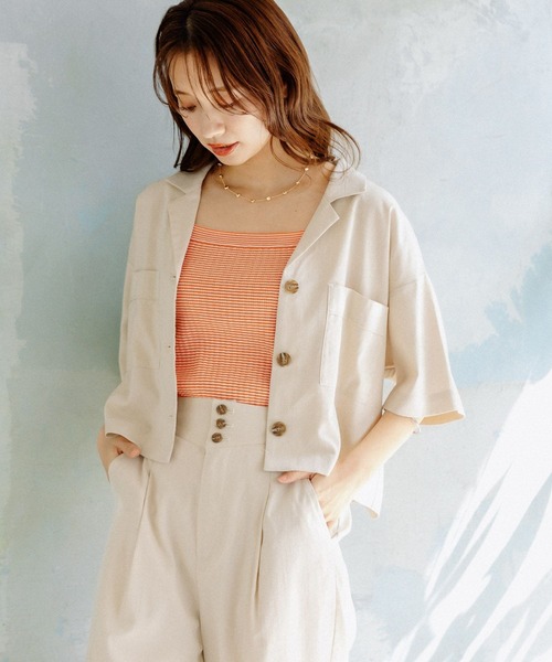 mysty woman（ミスティウーマン）の「カラフルボーダーニットキャミ 275123（タンクトップ・レディース・ブラック/ネイビー/オフホワイト/オレンジ/グリーン・FREE）」の16枚目の写真