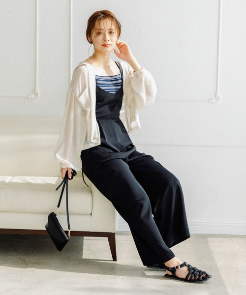 mysty woman（ミスティウーマン）の「カラフルボーダーニットキャミ 275123（タンクトップ・レディース・ブラック/ネイビー/オフホワイト/オレンジ/グリーン・FREE）」の17枚目の写真