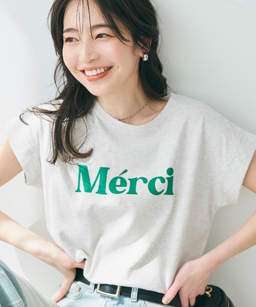 tシャツ 袖ロールアップロゴプリントＴシャツ レディース coca（coca）（コカ）の「ロゴプリントロールアップ袖Tシャツ（T