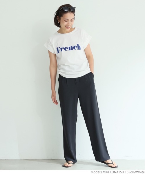 coca（coca）（コカ）の「ロゴプリントロールアップ袖Tシャツ（Tシャツ/カットソー・レディース・ホワイト/ネイビー/アイボリー/ダークグリーン/ピンク/チャコールグレー/グレー/レッド/ライトブルー・ONE SIZE）」の10枚目の写真