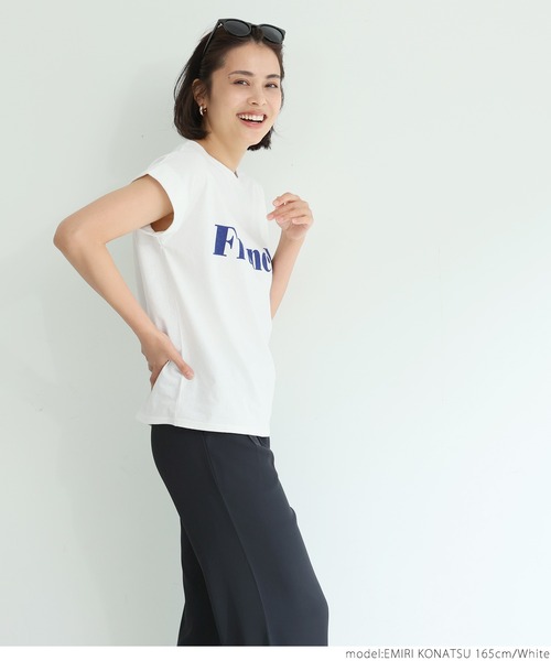 coca（coca）（コカ）の「ロゴプリントロールアップ袖Tシャツ（Tシャツ/カットソー・レディース・ホワイト/ネイビー/アイボリー/ダークグリーン/ピンク/チャコールグレー/グレー/レッド/ライトブルー・ONE SIZE）」の11枚目の写真