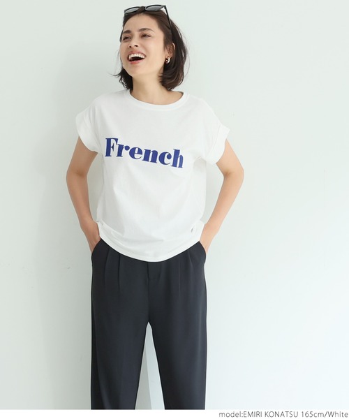 coca（coca）（コカ）の「ロゴプリントロールアップ袖Tシャツ（Tシャツ/カットソー・レディース・ホワイト/ネイビー/アイボリー/ダークグリーン/ピンク/チャコールグレー/グレー/レッド/ライトブルー・ONE SIZE）」の14枚目の写真