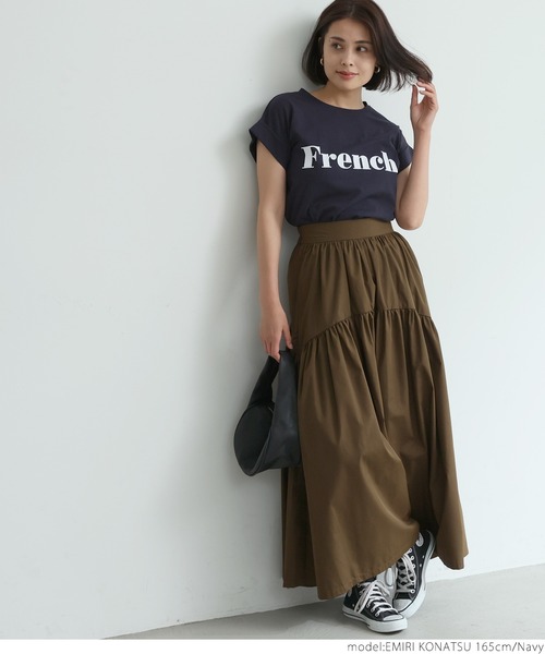 coca（coca）（コカ）の「ロゴプリントロールアップ袖Tシャツ（Tシャツ/カットソー・レディース・ホワイト/ネイビー/アイボリー/ダークグリーン/ピンク/チャコールグレー/グレー/レッド/ライトブルー・ONE SIZE）」の18枚目の写真