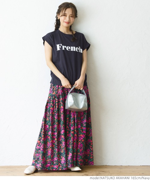 coca（coca）（コカ）の「ロゴプリントロールアップ袖Tシャツ（Tシャツ/カットソー・レディース・ホワイト/ネイビー/アイボリー/ダークグリーン/ピンク/チャコールグレー/グレー/レッド/ライトブルー・ONE SIZE）」の19枚目の写真