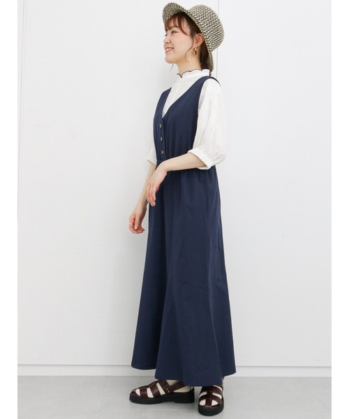 ehka sopo(エヘカソポ)の「ウエスト切替Vネックジャンスカ(ワンピース・レディース・イエロー/グリーン/ネイビー・フリ-)」の10枚目の写真