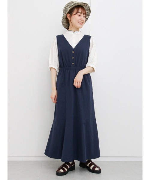 ehka sopo(エヘカソポ)の「ウエスト切替Vネックジャンスカ(ワンピース・レディース・イエロー/グリーン/ネイビー・フリ-)」の9枚目の写真