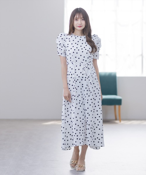 【alice McCALL】ドット柄ワンピース ギャザー&ドローストリング alice McCALL】ドット柄ワンピース ギャザー&ドローストリング