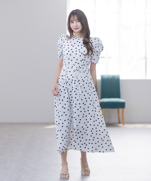 qualite ギャザースリーブワンピース　グリーン　ロングワンピース qualite｜ギャザースリーブワンピース | Rakuten Fashion(楽天