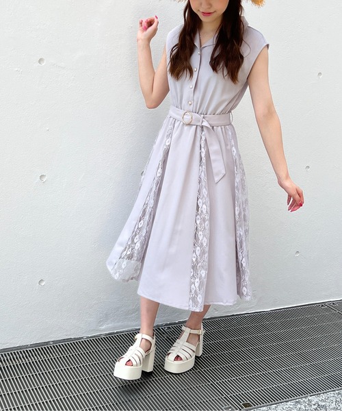 TORTE(トルテ)の「レース開襟シャツワンピース(ワンピース・レディース・ベージュ系その他/ブラック系その他/ブラック/パープル・FREE)」の4枚目の写真