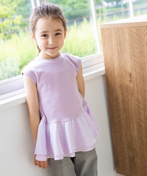 kidsギンガムドッキングフレンチテレコカットソー