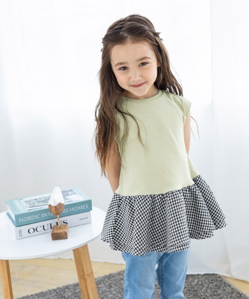 kidsギンガムドッキングフレンチテレコカットソー