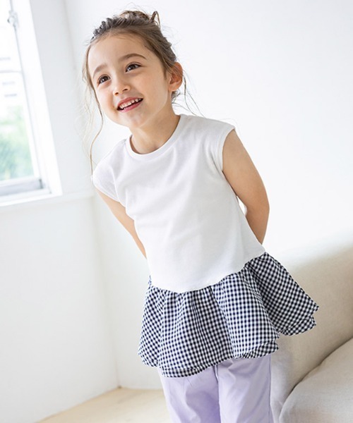 kidsギンガムドッキングフレンチテレコカットソー