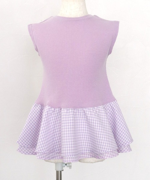 kidsギンガムドッキングフレンチテレコカットソー