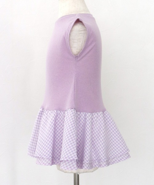 kidsギンガムドッキングフレンチテレコカットソー