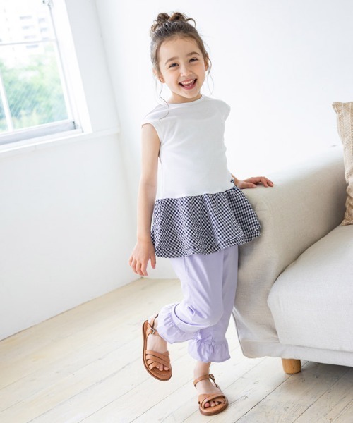 kidsギンガムドッキングフレンチテレコカットソー
