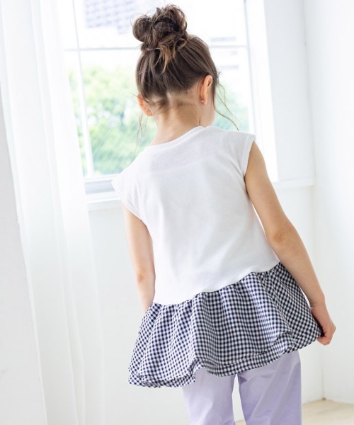 kidsギンガムドッキングフレンチテレコカットソー