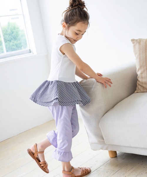 kidsギンガムドッキングフレンチテレコカットソー