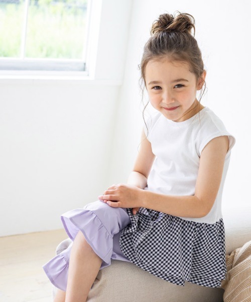 kidsギンガムドッキングフレンチテレコカットソー