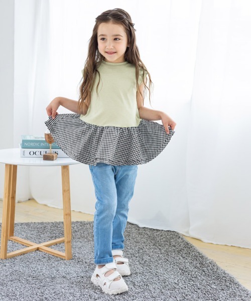 kidsギンガムドッキングフレンチテレコカットソー