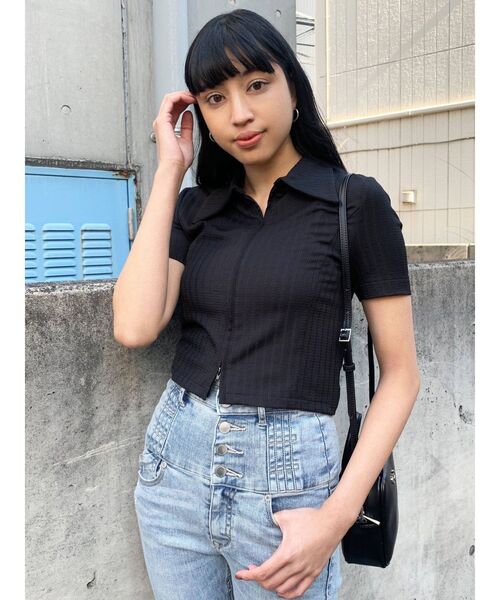 EMODA（エモダ）の「コンパクトショートシャツトップ（シャツ/ブラウス・レディース・その他/その他1/ブラック・FREE）」の6枚目の写真