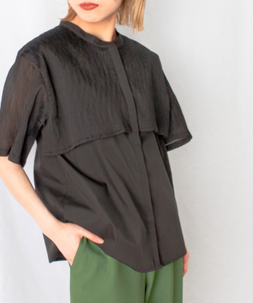 RODEO(ロデオ)の「RODEO ロデオ シアードッキングスタンドブラウス(シャツ/ブラウス・レディース・ブラック/オフホワイト/サックスブルー・FREE)」の3枚目の写真