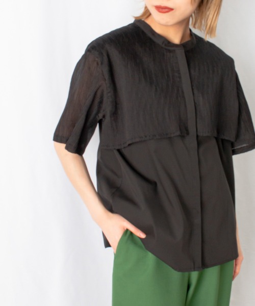 RODEO(ロデオ)の「RODEO ロデオ シアードッキングスタンドブラウス(シャツ/ブラウス・レディース・ブラック/オフホワイト/サックスブルー・FREE)」の12枚目の写真