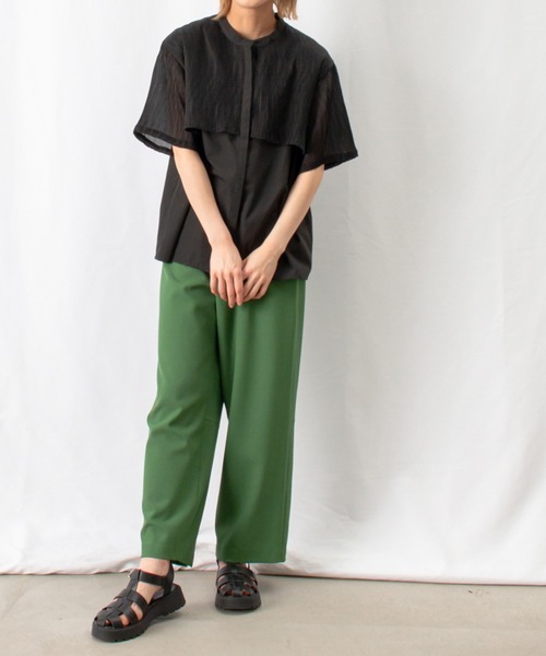 RODEO(ロデオ)の「RODEO ロデオ シアードッキングスタンドブラウス(シャツ/ブラウス・レディース・ブラック/オフホワイト/サックスブルー・FREE)」の4枚目の写真