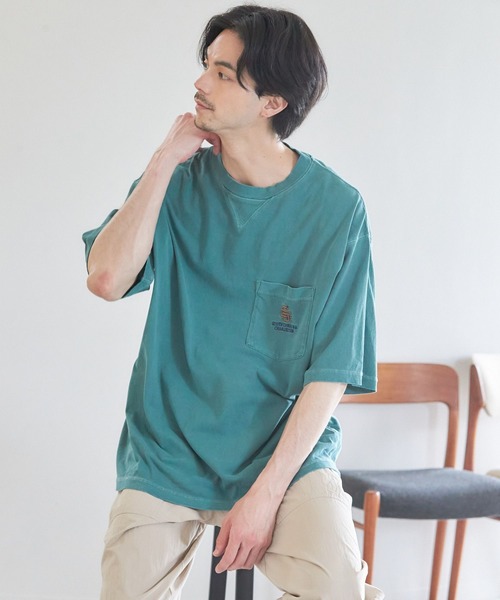 niko and...(ニコアンド)の「ピグメント刺繍ポケットTシャツ(Tシャツ/カットソー・メンズ・ライトグリーン/アイボリー/チャコール・MEDIUM/LARGE)」の1枚目の写真