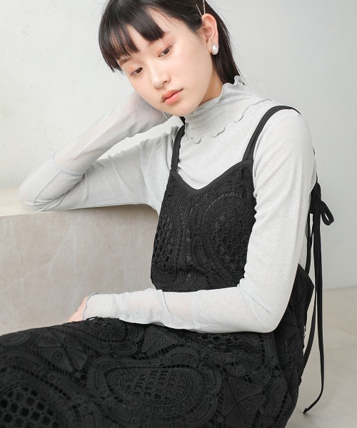 Bab（バブ）の「【新色追加】メロー袖切替ハイネックカットソー（Tシャツ/カットソー・レディース・ブラック/パープル/ブラウン/グリーン/ホワイト系その他/ピンク/ライトグレー・FREE）」の3枚目の写真