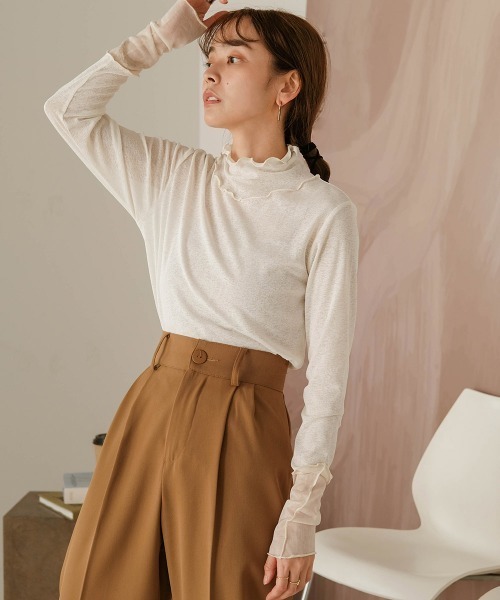 Bab（バブ）の「【新色追加】メロー袖切替ハイネックカットソー（Tシャツ/カットソー・レディース・ブラック/パープル/ブラウン/グリーン/ホワイト系その他/ピンク/ライトグレー・FREE）」の19枚目の写真