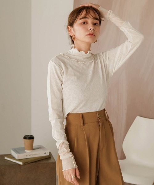 Bab（バブ）の「【新色追加】メロー袖切替ハイネックカットソー（Tシャツ/カットソー・レディース・ブラック/パープル/ブラウン/グリーン/ホワイト系その他/ピンク/ライトグレー・FREE）」の20枚目の写真