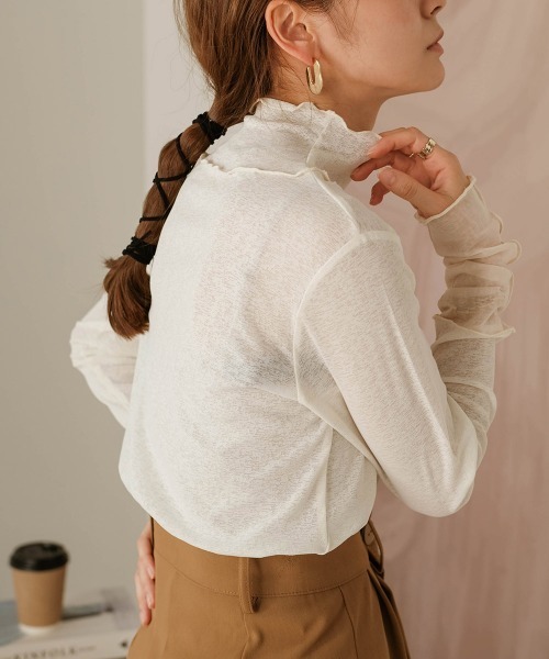 Bab（バブ）の「【新色追加】メロー袖切替ハイネックカットソー（Tシャツ/カットソー・レディース・ブラック/パープル/ブラウン/グリーン/ホワイト系その他/ピンク/ライトグレー・FREE）」の22枚目の写真