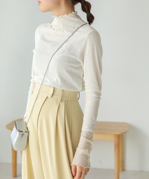 Bab（バブ）の「【新色追加】メロー袖切替ハイネックカットソー（Tシャツ/カットソー・レディース・ブラック/パープル/ブラウン/グリーン/ホワイト系その他/ピンク/ライトグレー・FREE）」の11枚目の写真