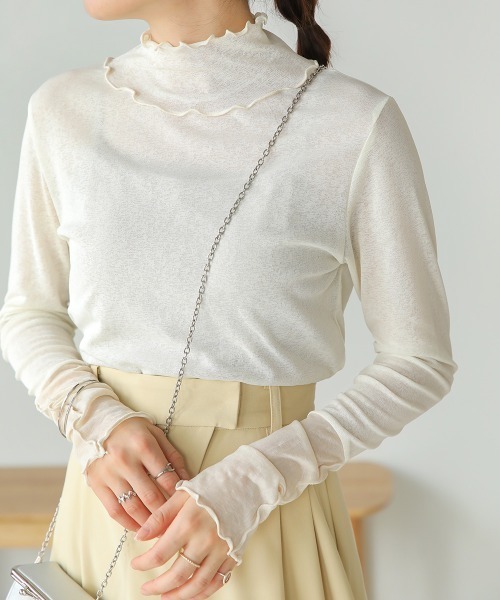 Bab（バブ）の「【新色追加】メロー袖切替ハイネックカットソー（Tシャツ/カットソー・レディース・ブラック/パープル/ブラウン/グリーン/ホワイト系その他/ピンク/ライトグレー・FREE）」の12枚目の写真