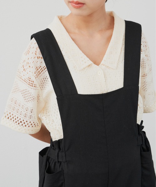 Libra Cue(リブラ キュー)の「“ドライタッチサロペット” ウエスト位置を高く見せてくれるデザインと、サラリとしたコットン素材が大人カジュアルを叶えるサロペット(サロペット/オーバーオール・レディース・ブラック/アイボリー・FREE)」の6枚目の写真