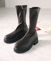 厚底ストレッチミドルブーツ