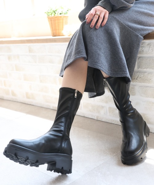 VIVIAN(ヴィヴィアン)の「厚底ストレッチミドルブーツ(ブーツ・レディース・ベージュ/ブラック/ダークブラウン/ナチュラル・LL/S/M/L)」の5枚目の写真