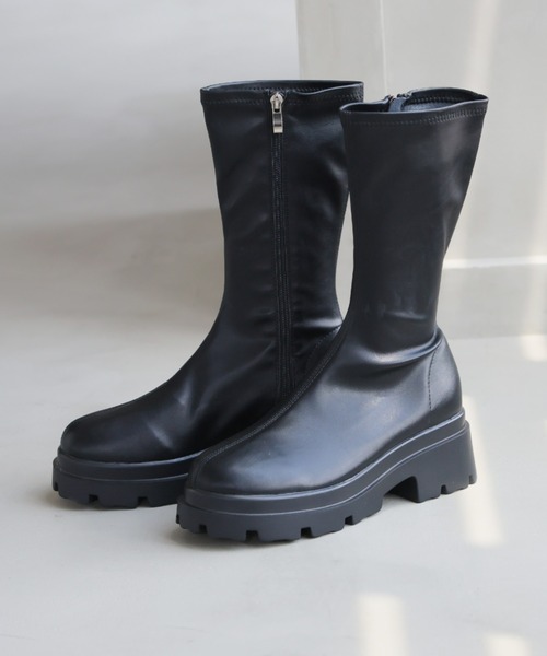 VIVIAN(ヴィヴィアン)の「厚底ストレッチミドルブーツ(ブーツ・レディース・ベージュ/ブラック/ダークブラウン/ナチュラル・LL/S/M/L)」の9枚目の写真