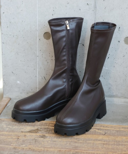 VIVIAN(ヴィヴィアン)の「厚底ストレッチミドルブーツ(ブーツ・レディース・ベージュ/ブラック/ダークブラウン/ナチュラル・LL/S/M/L)」の11枚目の写真